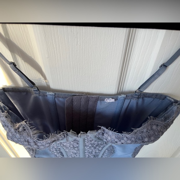 UO Out From Under Modern Love Lace Corset in Slate Blue - Picture 8 of 16